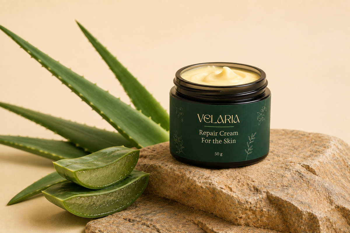 Velaria Repair Cream with fresh aloe vera, the plant behind aloe vera for skin benefits