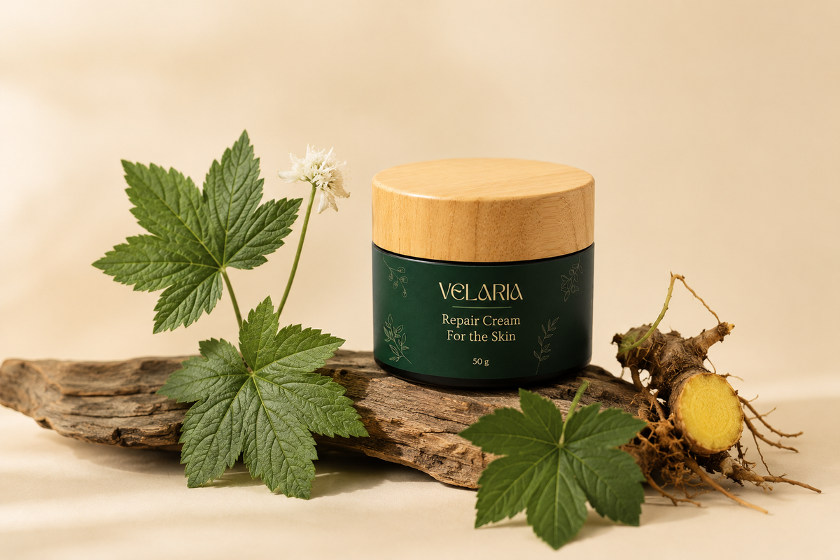 	Velaria Repair Cream with goldenseal root, the source of goldenseal for skin benefits