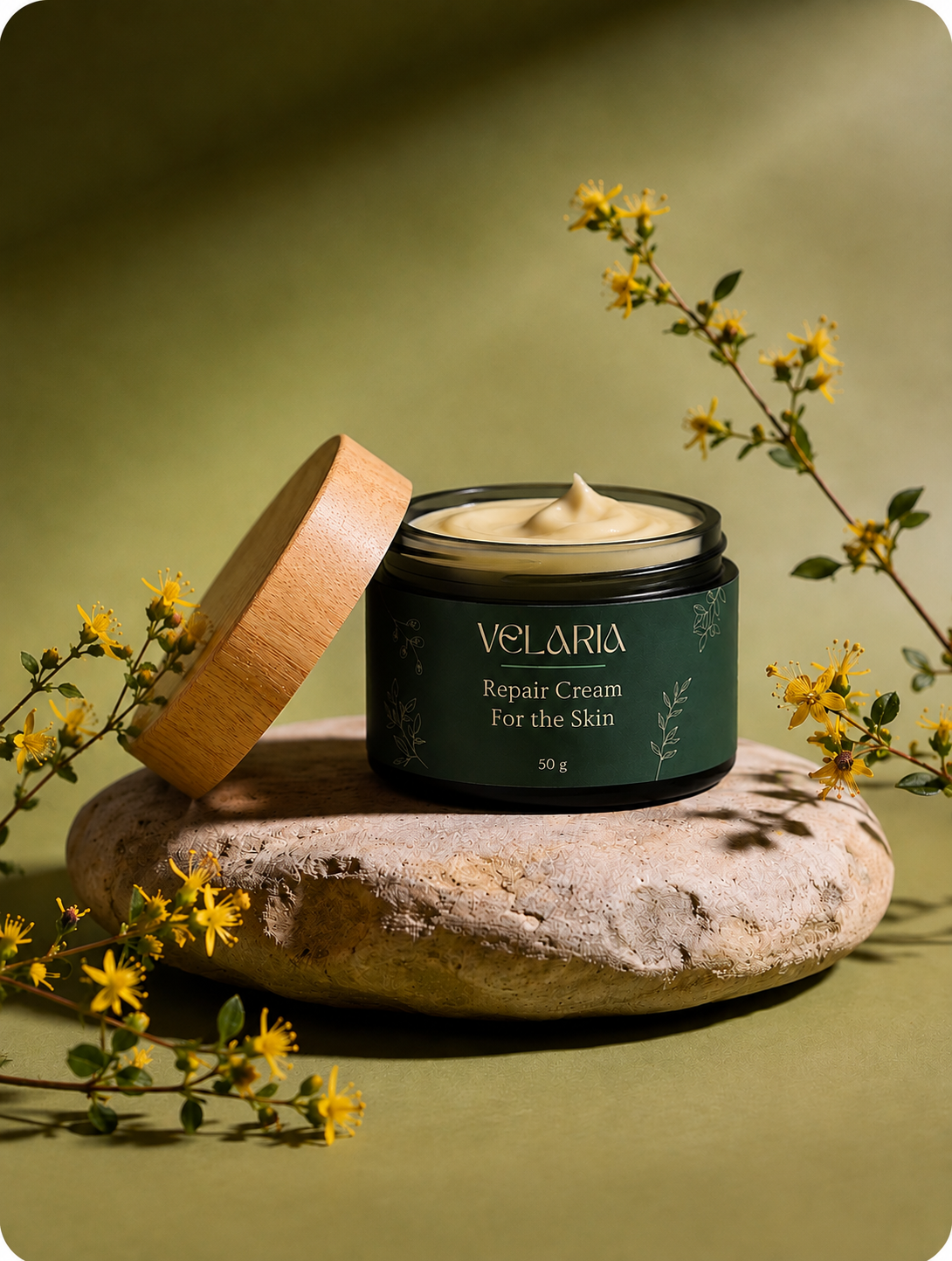 Velaria Repair Cream with St. John's Wort flowers, used for St. John's Wort for skin